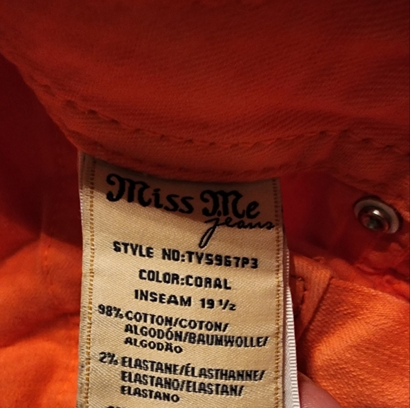 Miss Me Coral Pink Rhinestone Embellished Capri / Mid Rise Jeans 24 - Picture 6 of 9